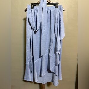 kathy ireland Light Blue Ruffle-Detail Midi Skirt